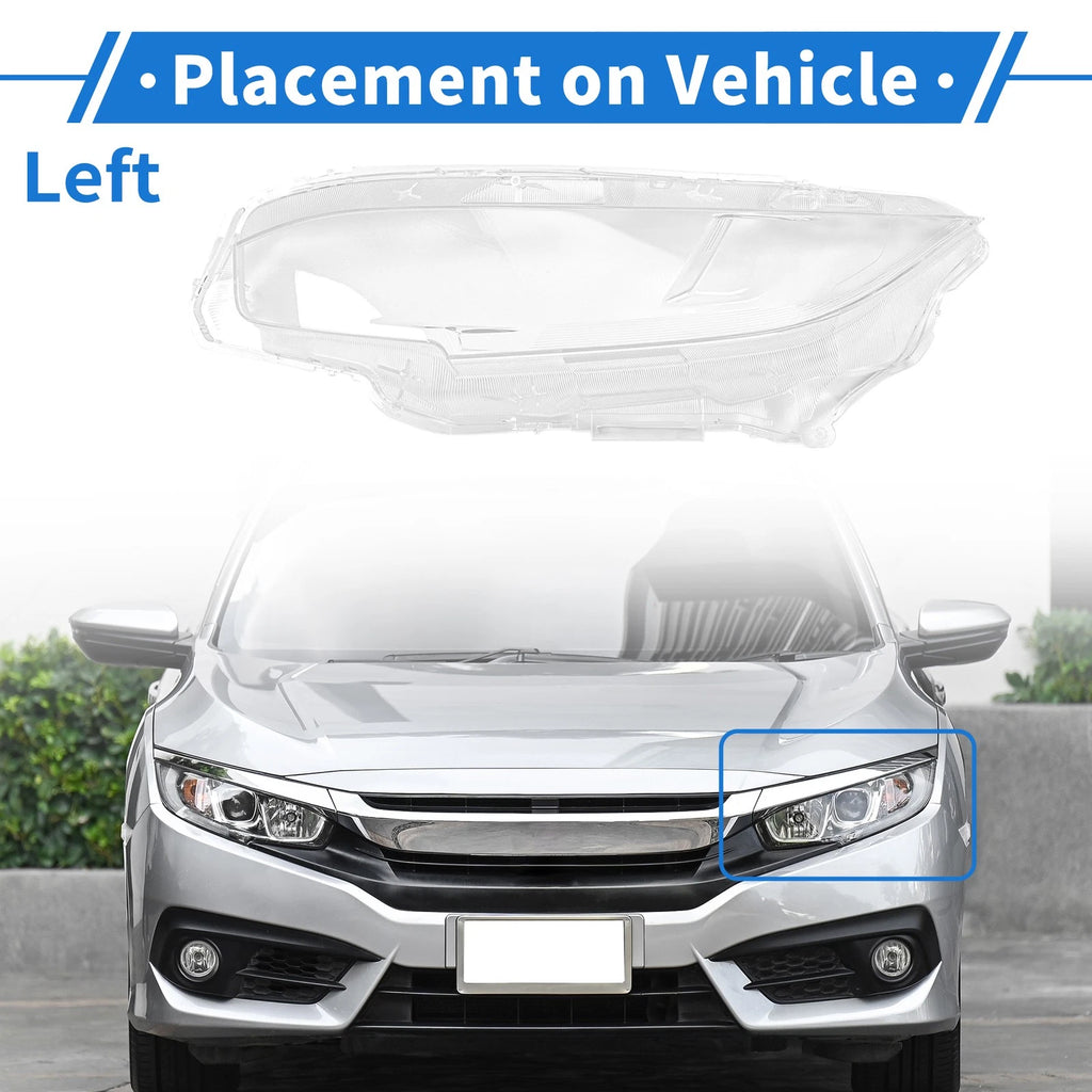 1 Pcs Headlight Lens Cover for Honda Civic (2016–2018) PC Clear