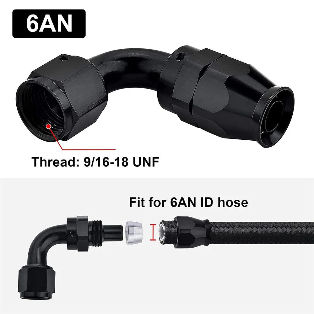 Set of 4 90 Degree 6AN PTFE Hose End Fittings for PTFE Hose Only