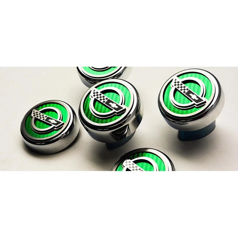 Chrome Cap Covers w/Green Carbon Fiber Vinyl Inlay for 1984-1996 Corvette Manual