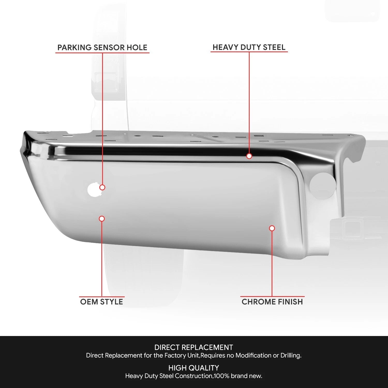 Chrome Driver Left Side Rear Bumper End for Ford F-250 SD (2008–2016)
