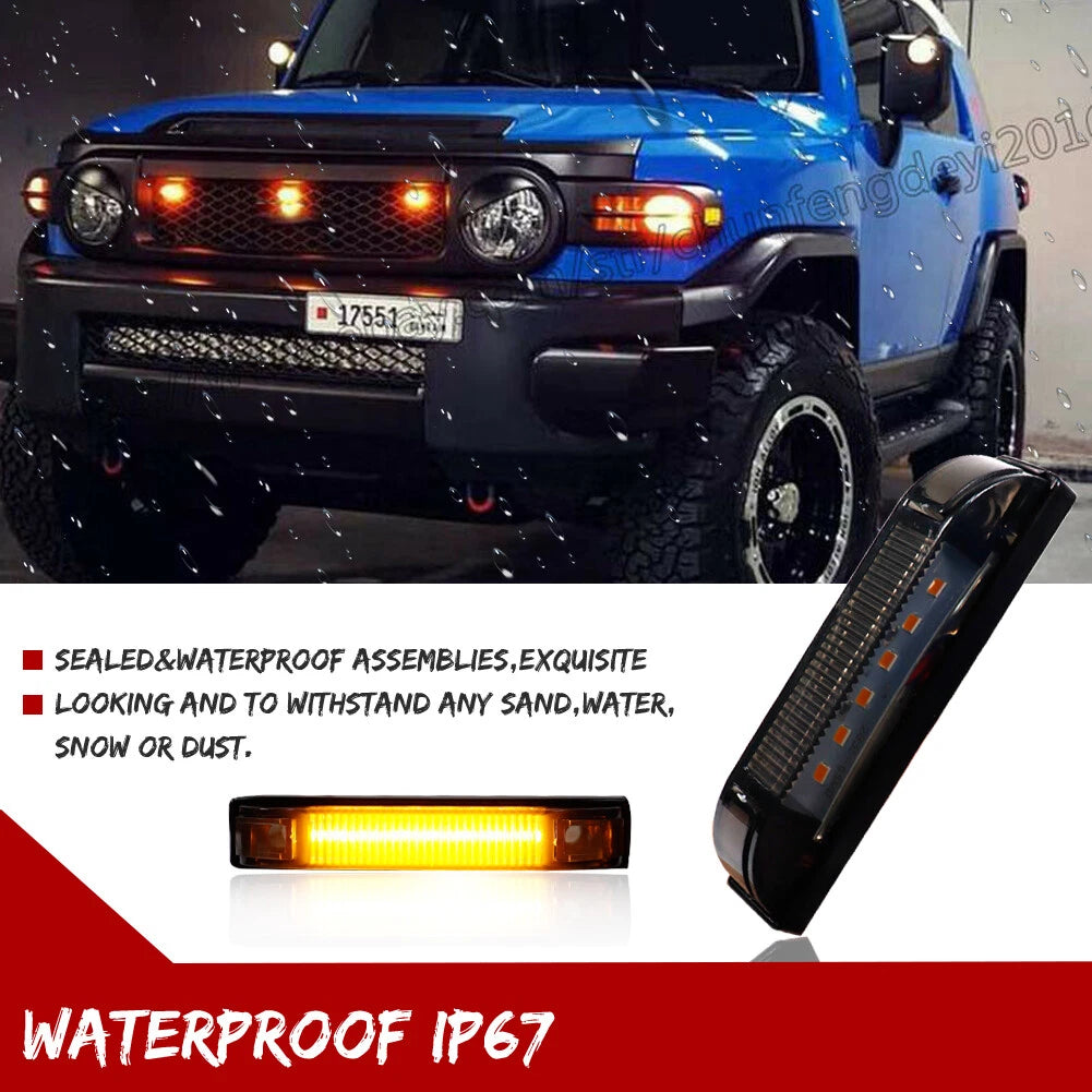 3 Smoked Amber Front Center Grille Running Light Kit for Toyota FJ Cruiser