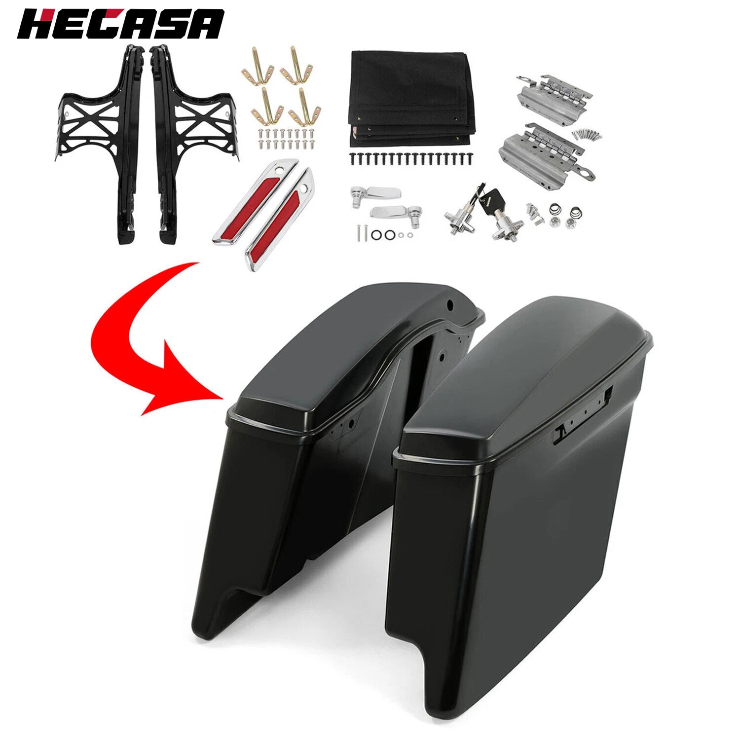 Stretched Saddlebags & Latch Hinge Lock Kit for Harley Road Glide (2014–2023)