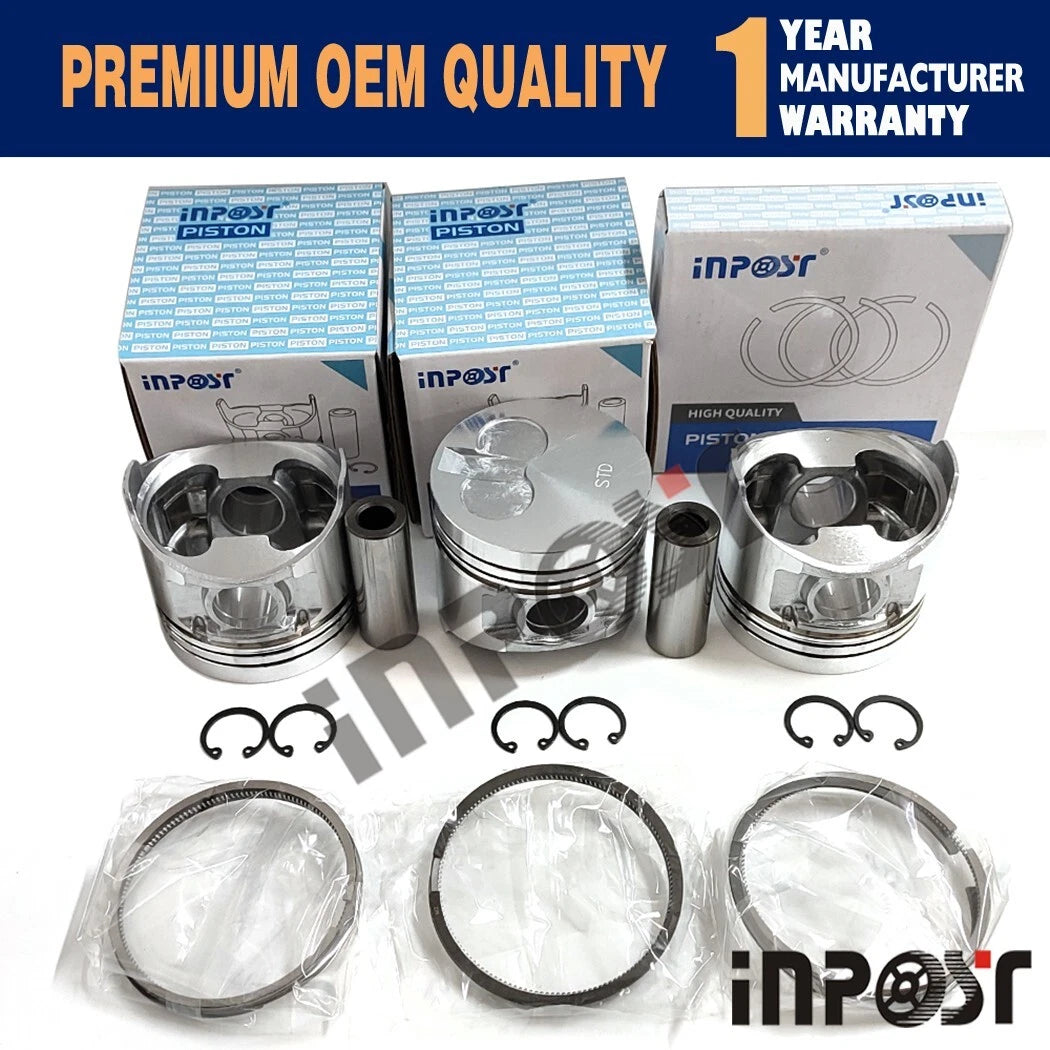 Set of 3 STD 3TNV76 Piston Set W Rings for Yanmar 3TNV76