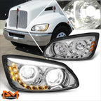 LED DRL Amber Turn Signal Projector Headlights for Kenworth T-Series (2008–2019)