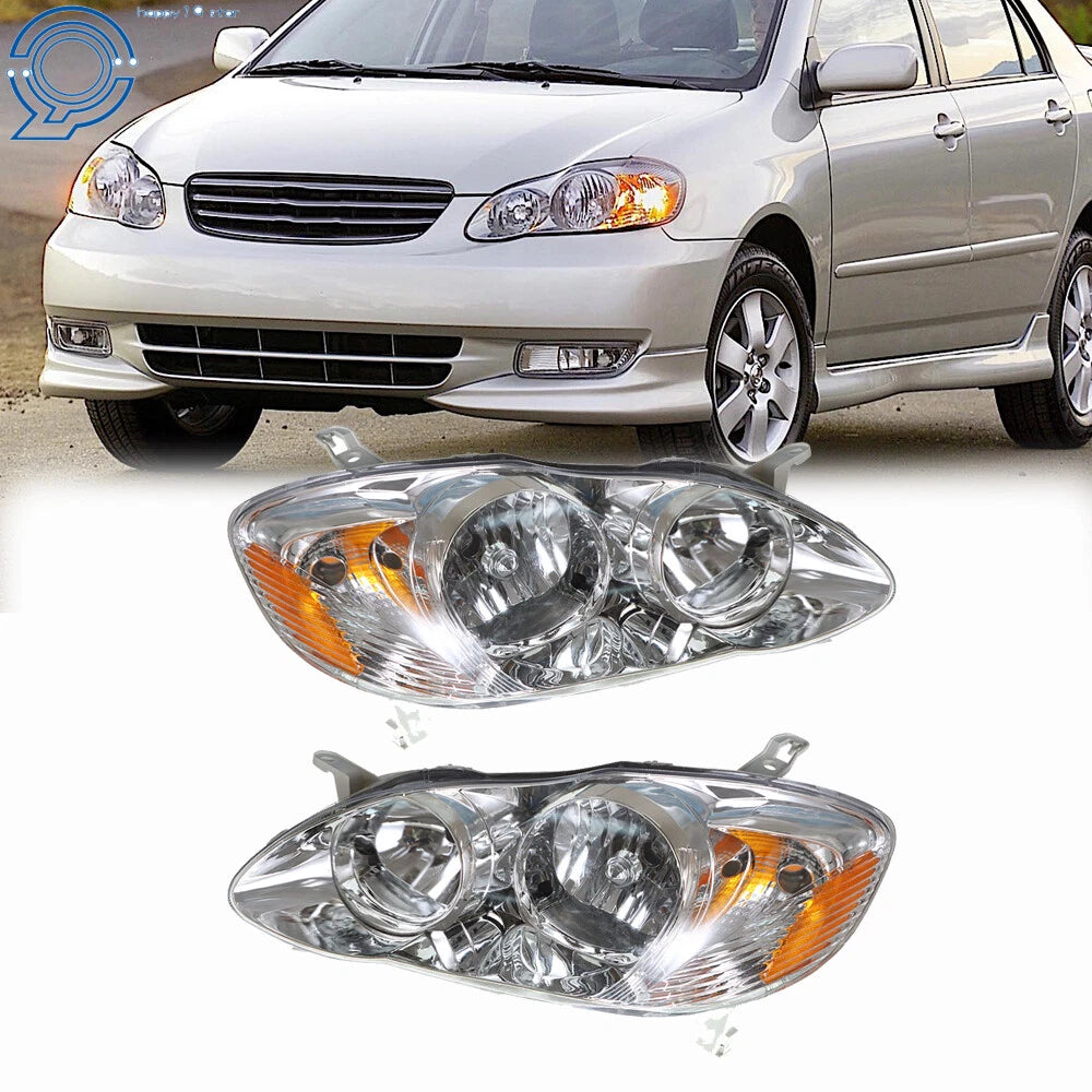 Set of 2 Chrome Headlights for Toyota Corolla (2003–2008)