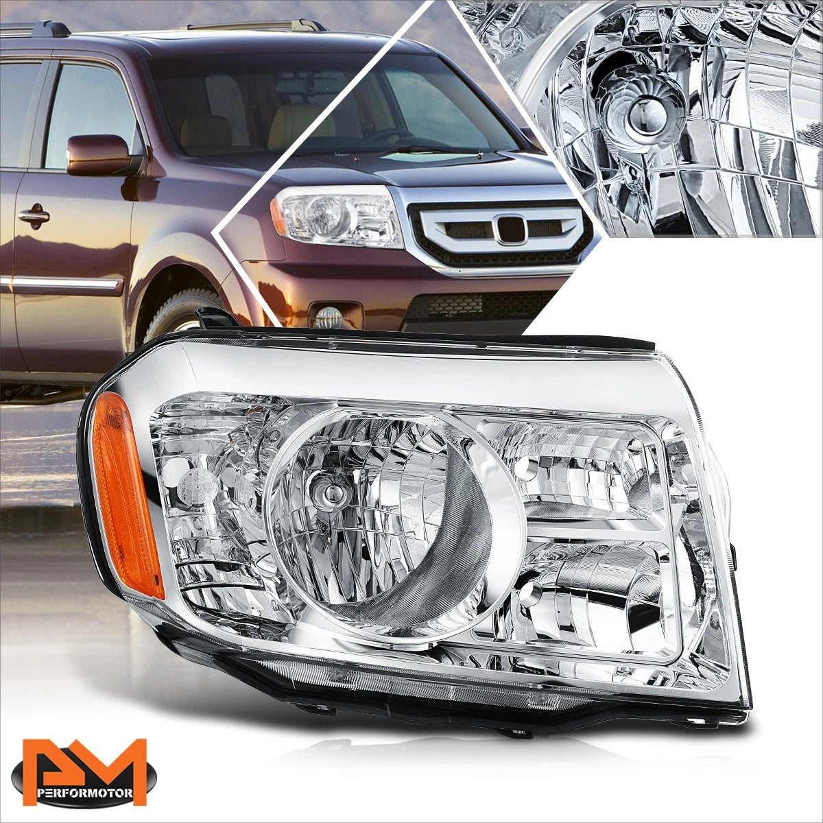 Passenger Side Headlight Lamp Chrome/Amber for Honda Pilot (2009–2011)