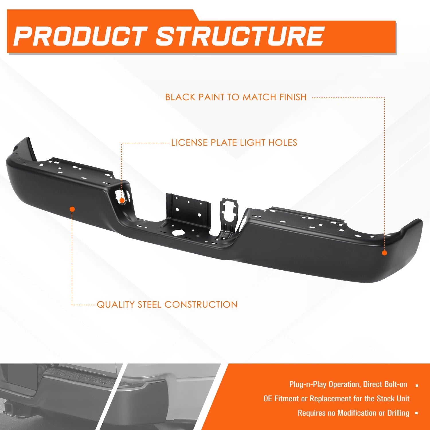 OE Style Black Steel Rear Bumper Bar for Ram 2500 3500 (2013–2018)