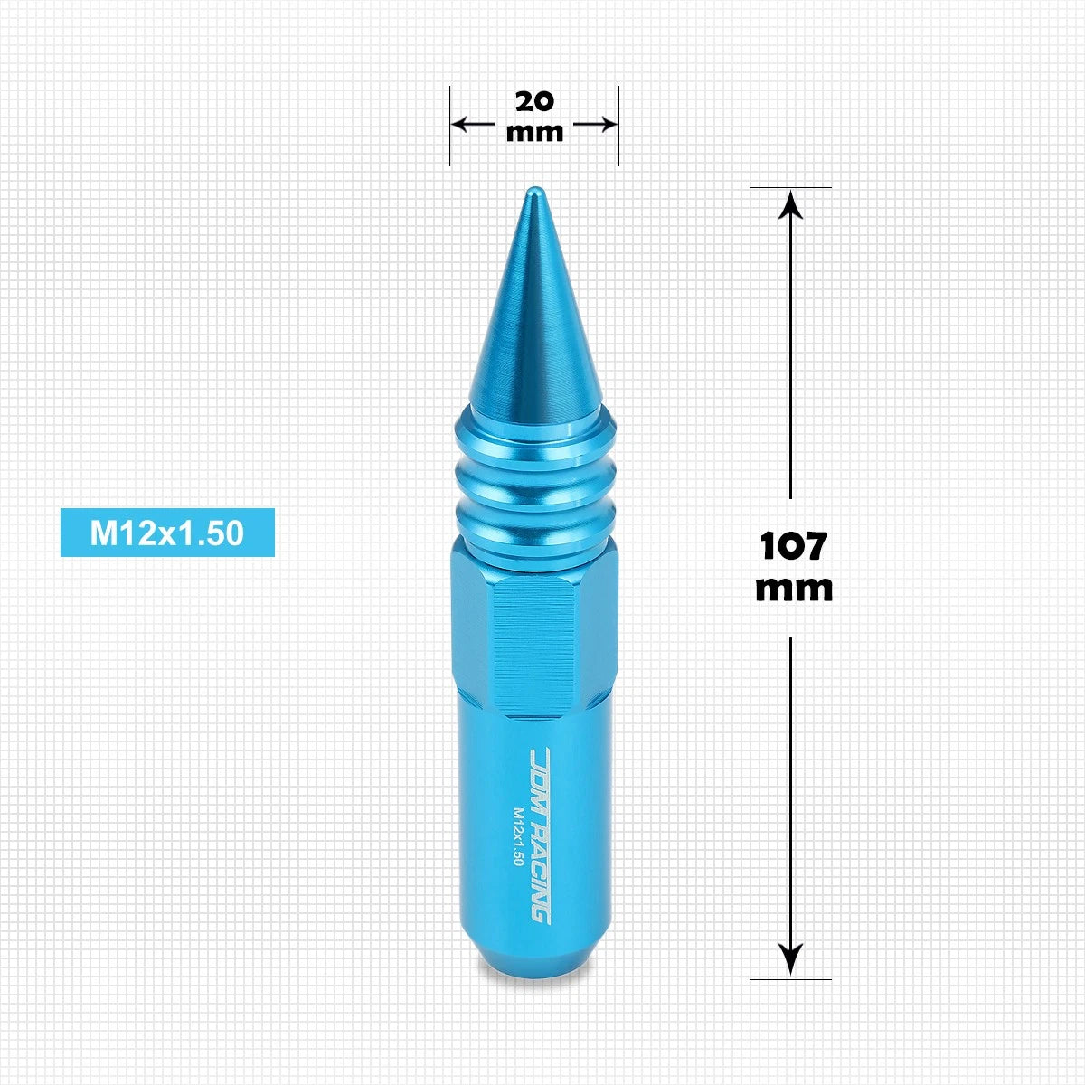 Set of 20 JDM M12X1.5 Light Blue Spiked Aluminum Rim Lug Nuts + Key
