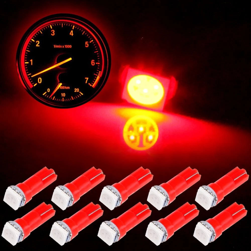 10x Red T5 58 70 74 Wedge 5050SMD LED Bulbs for Instrument Cluster