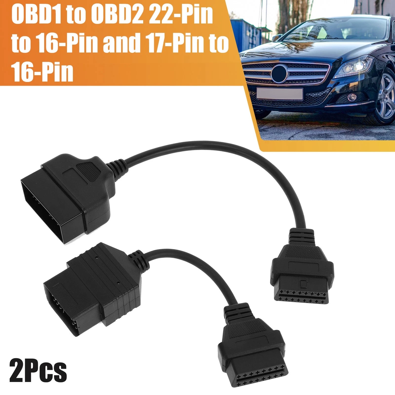 2X OBD1 to OBD2 Adapter Cable for Toyota (22-Pin to 16-Pin, 17-Pin to 16-Pin)