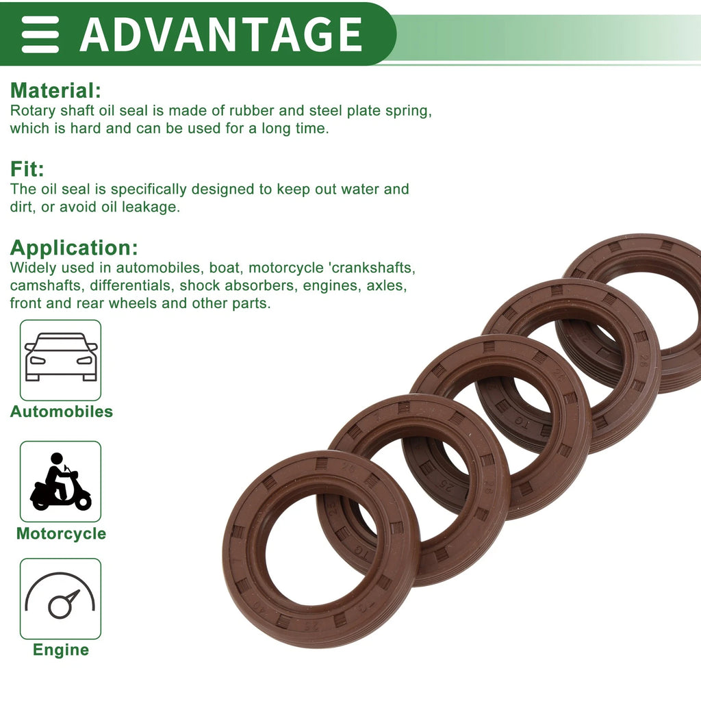 Set of 5 Oil Seals FKM Rubber 25x40x7mm for High Pressure