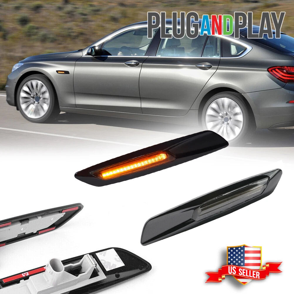 Set of 2 Smoked Amber LED Front Side Marker Lights for BMW 128i 328i 335i 525i 530i
