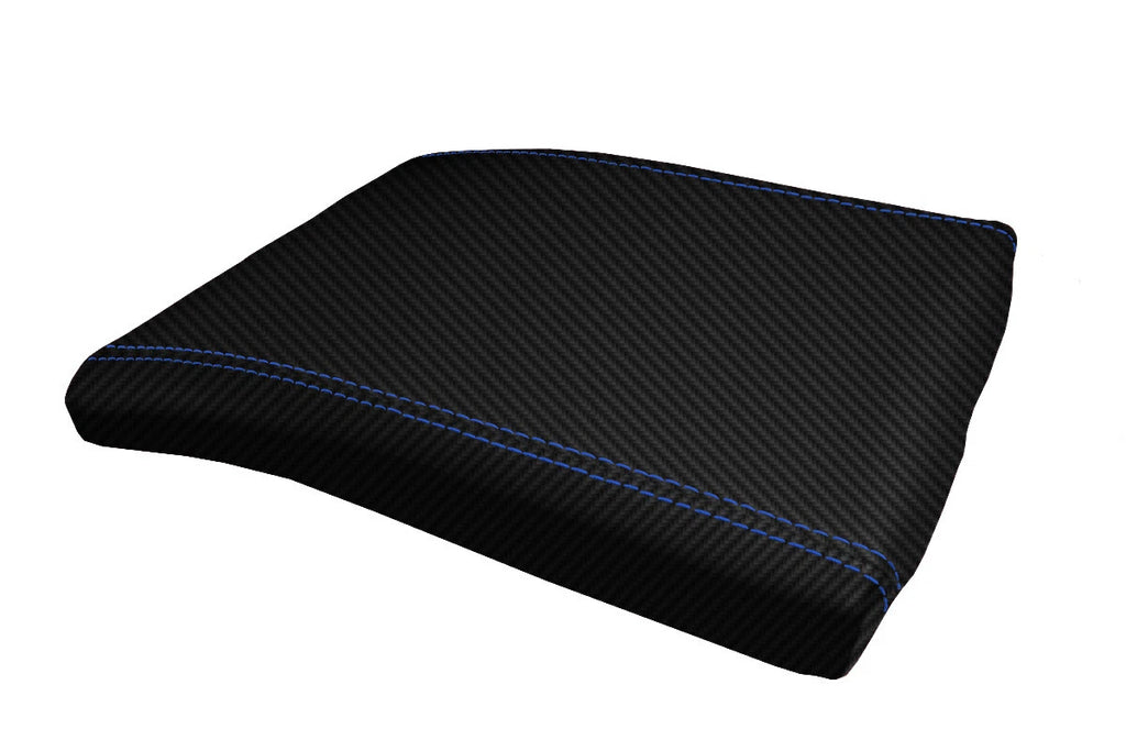 Console Lid Jump Seat Cover for Ford F150 (2004–2008) Carbon Fiber Blue Stitch