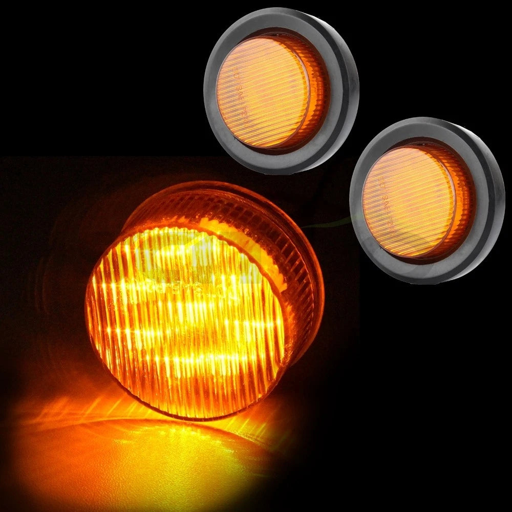 2X Amber 2" 9LED Round Side Marker Clearance Lights for Freightliner Peterbilt