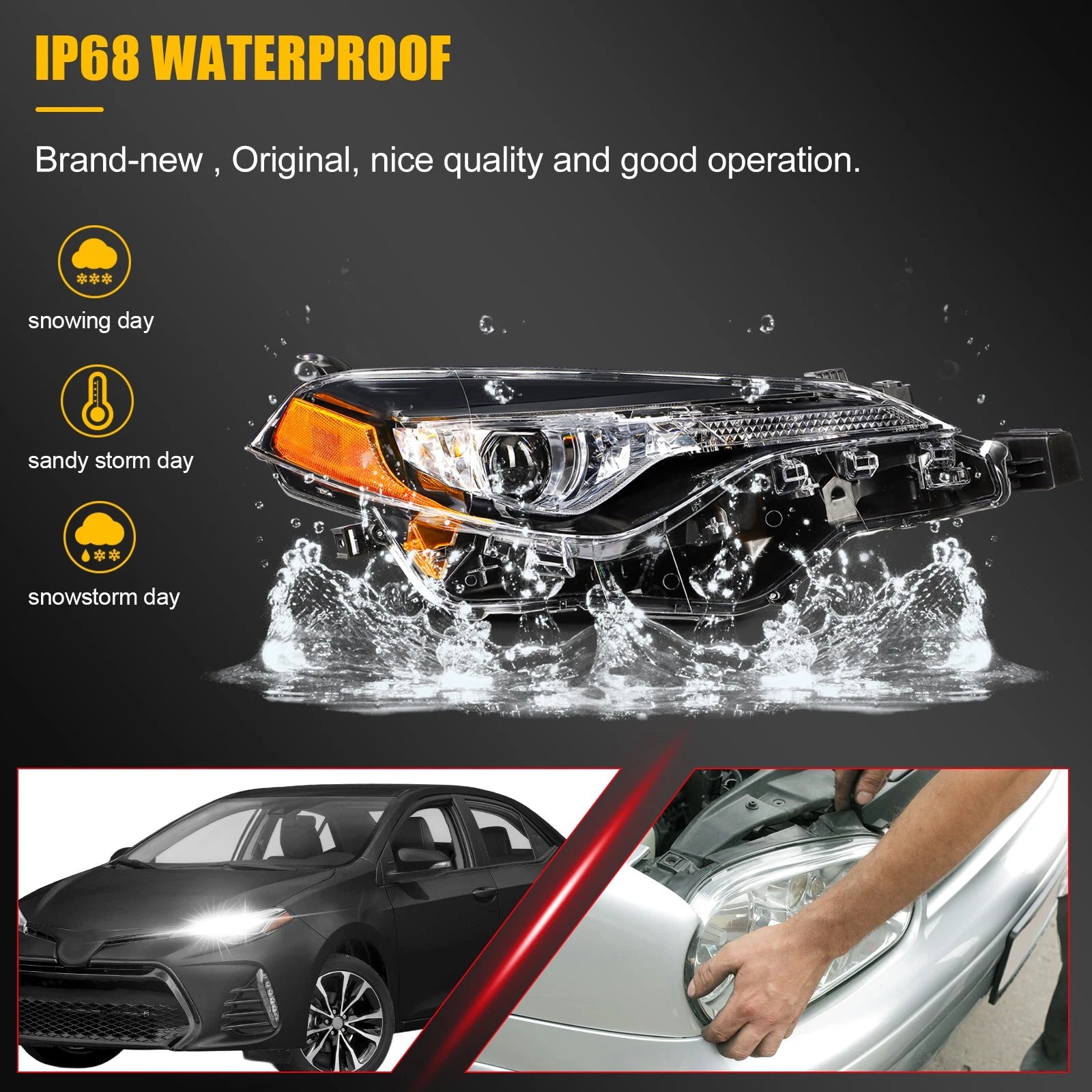 2X Projector Headlights with Bulbs for Toyota Corolla (2017–2019)