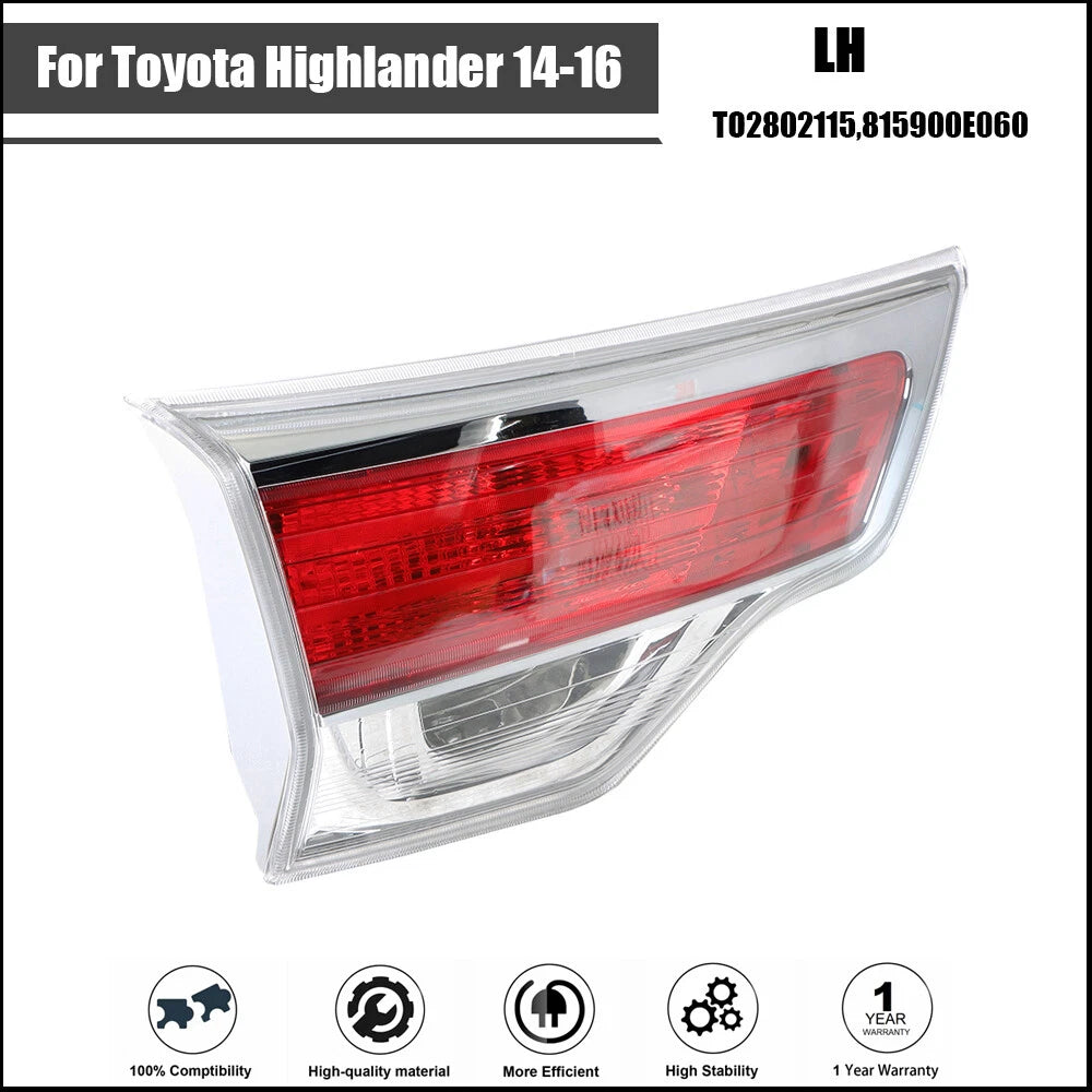 Tail Light for Toyota Highlander (2014–2016) Red Left Driver Side Clear