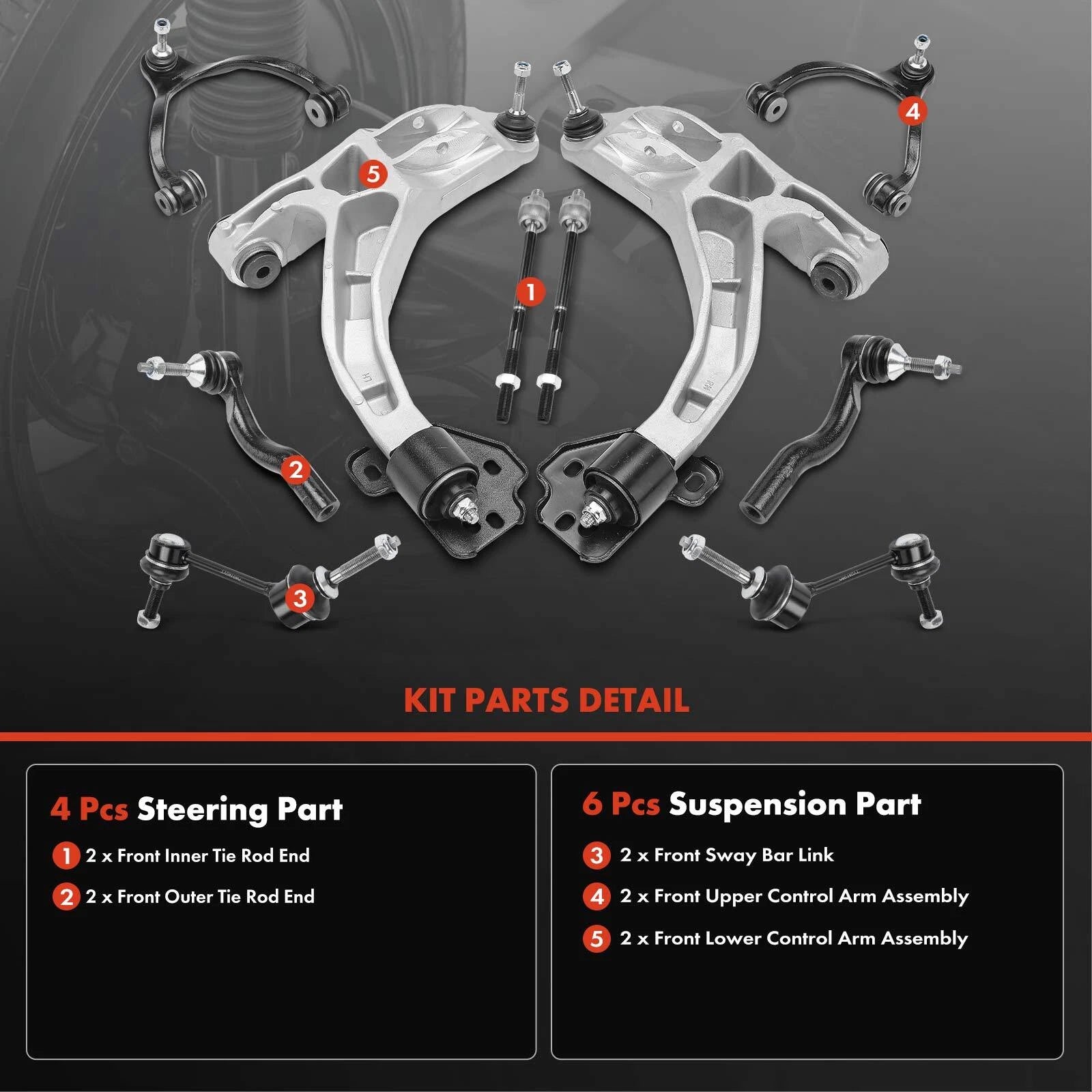 10x Front Control Arm Ball Joint & Tie Rod for Lincoln Ford
