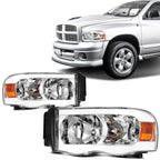 Set of 2 Chrome Amber LED Headlights for Dodge Ram 1500 2500 3500 (2002–2005)