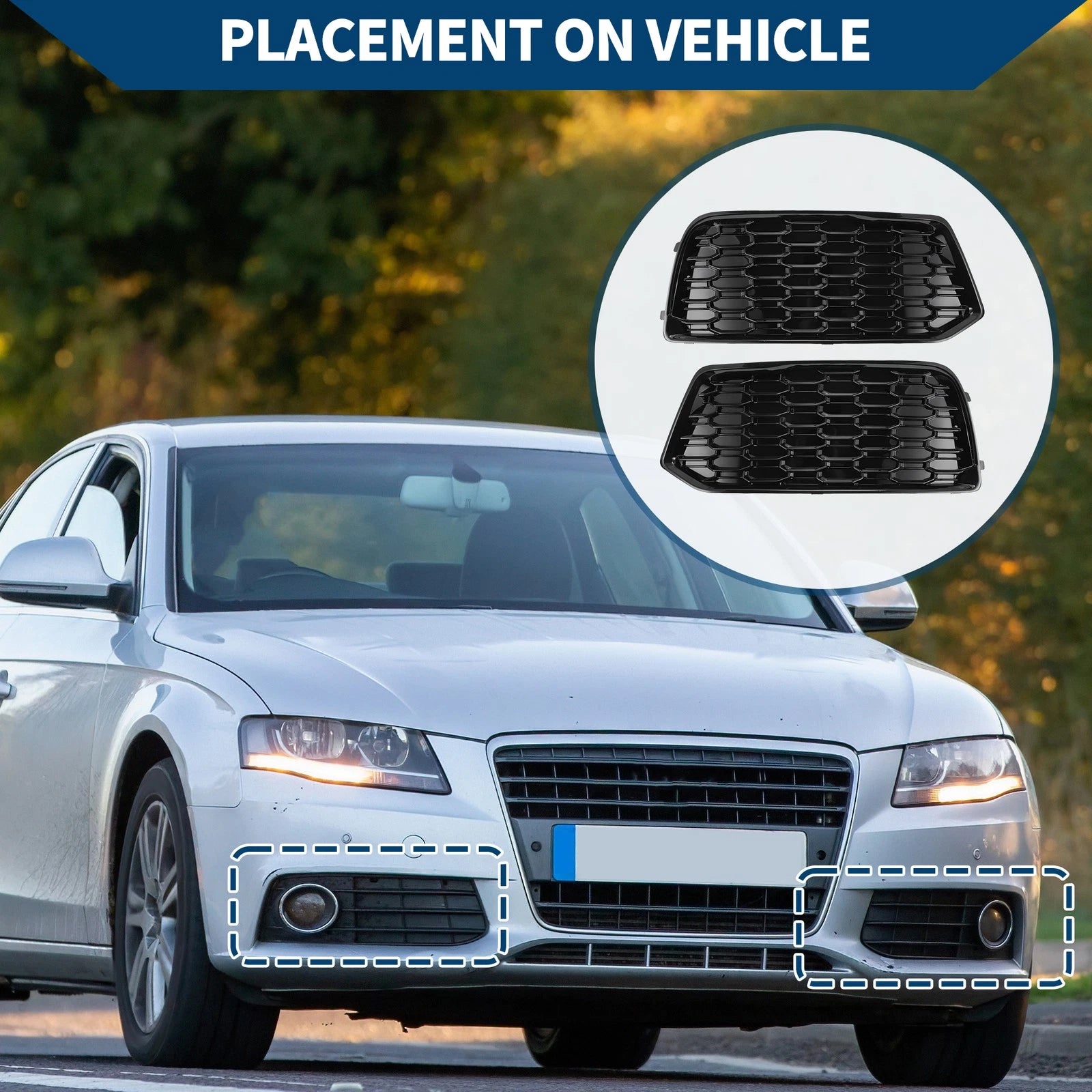 1 Pair Fog Light Grill Honeycomb for Audi Q5 (2018–2021) No. 80A807679D/80A807680D