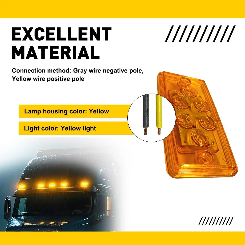 5PCS Amber Lens LED Roof Clearance Lights for Freightliner Volvo Truck (12V)