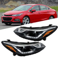 Set of 2 Projector Headlights for Chevy Cruze (2016–2019) Black LED DRL