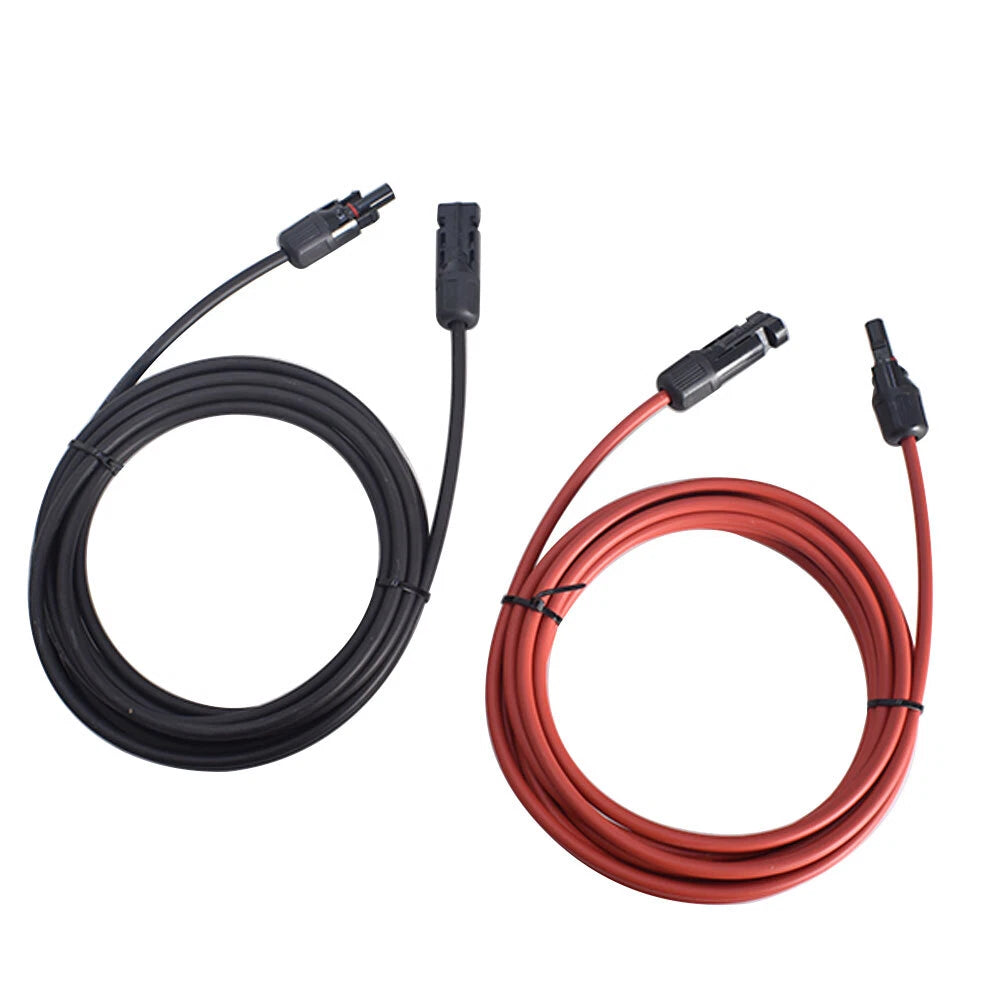 Set of 2 Black Red Solar Panel Extension Cable Connectors 10ft