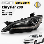 HID/Xenon Headlight with LED DRL Black Trim Driver for Chrysler 200 (2015–2017)