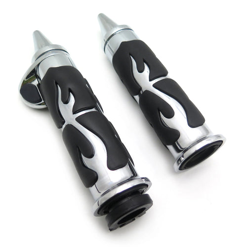 1 Pair Chrome Flame Spike Hand Grip Throttle Boss for Harley Dyna Touring (–)