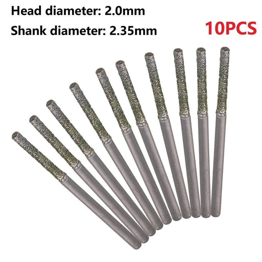 10pcs 2mm Diamond Coated Drill Bits for Lapidary Work (42mm Shank)