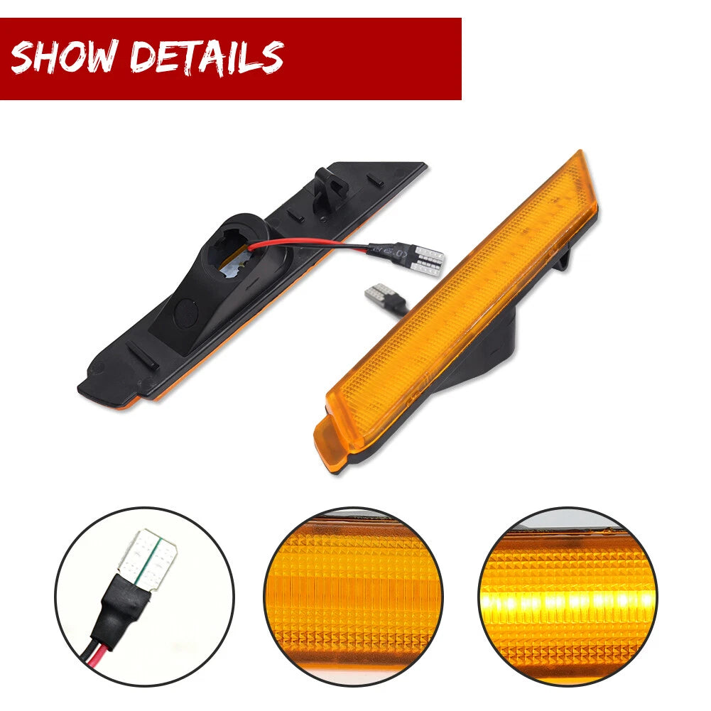 2X Amber Lens LED Front Bumper Side Marker Lights for Chevy Camaro (2010–2015)
