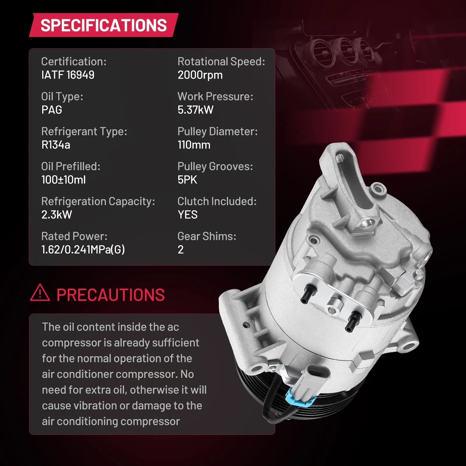 A/C Compressor for Chevy Cavalier Pontiac Sunfire 2.2L (2002–2005) CO 20741C