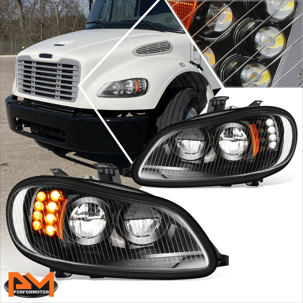 Full LED Black Housing Turn Signal Headlights for Freightliner M2 106 112 (2003–2018)