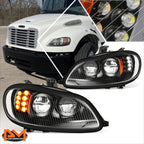 Full LED Black Housing Turn Signal Headlights for Freightliner M2 106 112 (2003–2018)