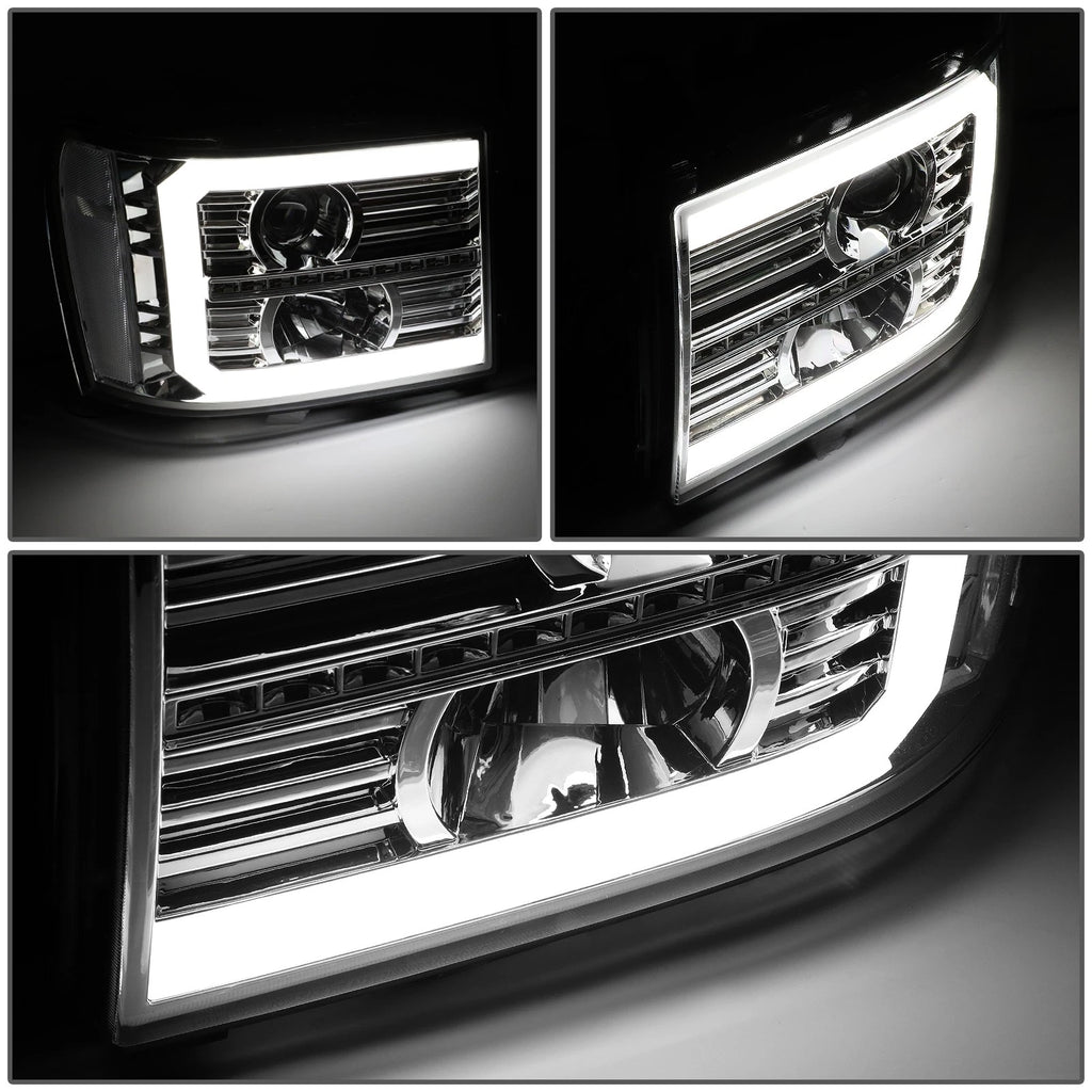 LED Projector Headlight Lamps for GMC Sierra (2007–2014) - Chrome, Sequential Signal