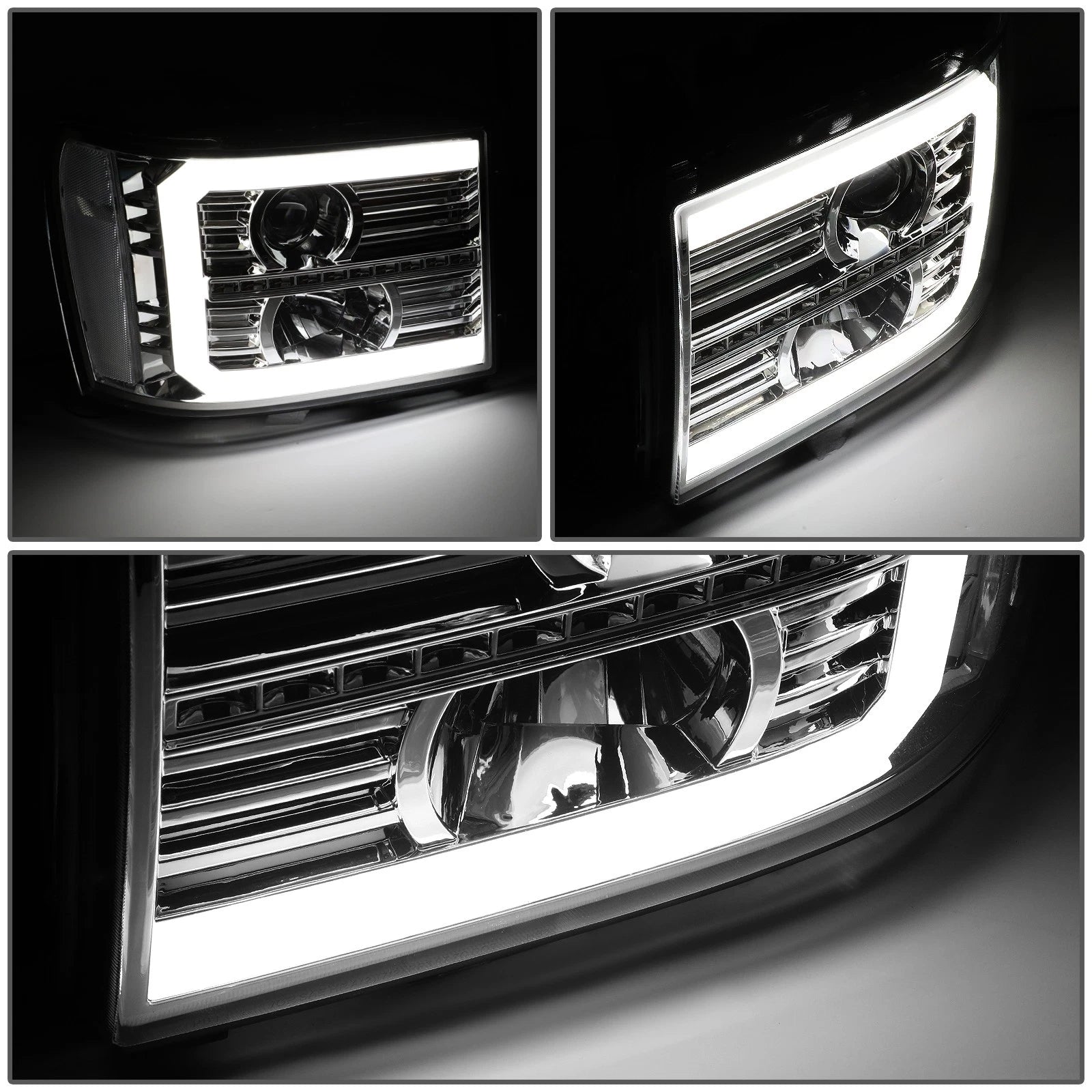LED Projector Headlight Lamps for GMC Sierra (2007–2014) - Chrome, Sequential Signal
