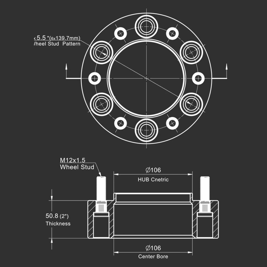 Set of 4 Hubcentric Wheel Spacers 2" for Toyota 4Runner (1996-2022)