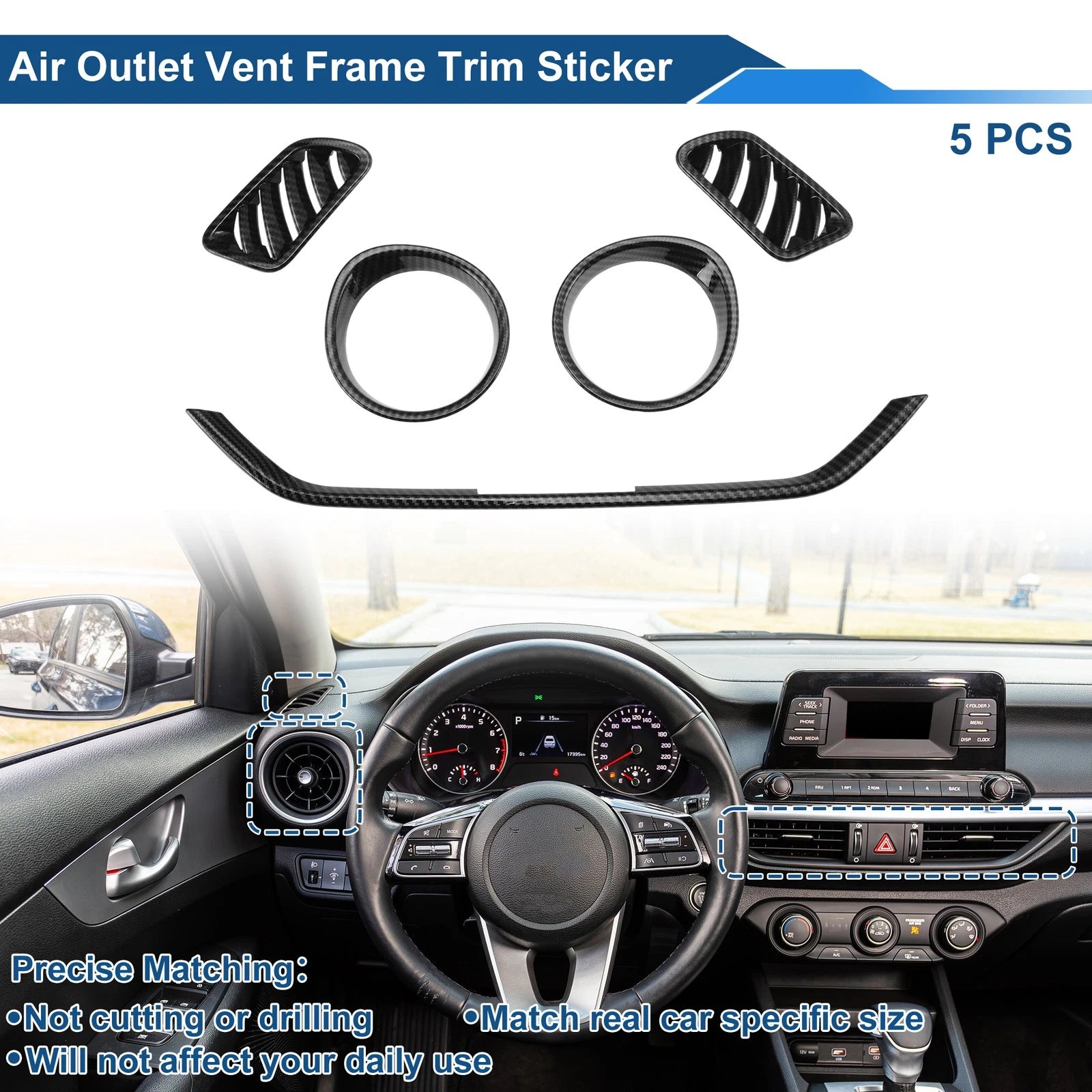 Set of 5 Air Condition Outlet Vent Trim Covers for Kia Forte K3 (2019–2024) Black