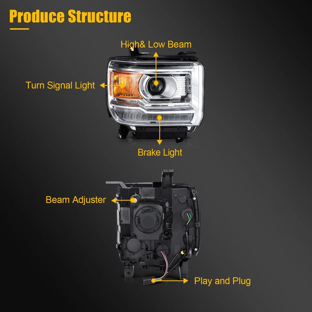Set of 2 LED DRL Headlights for GMC Sierra 1500 (2014–2019)