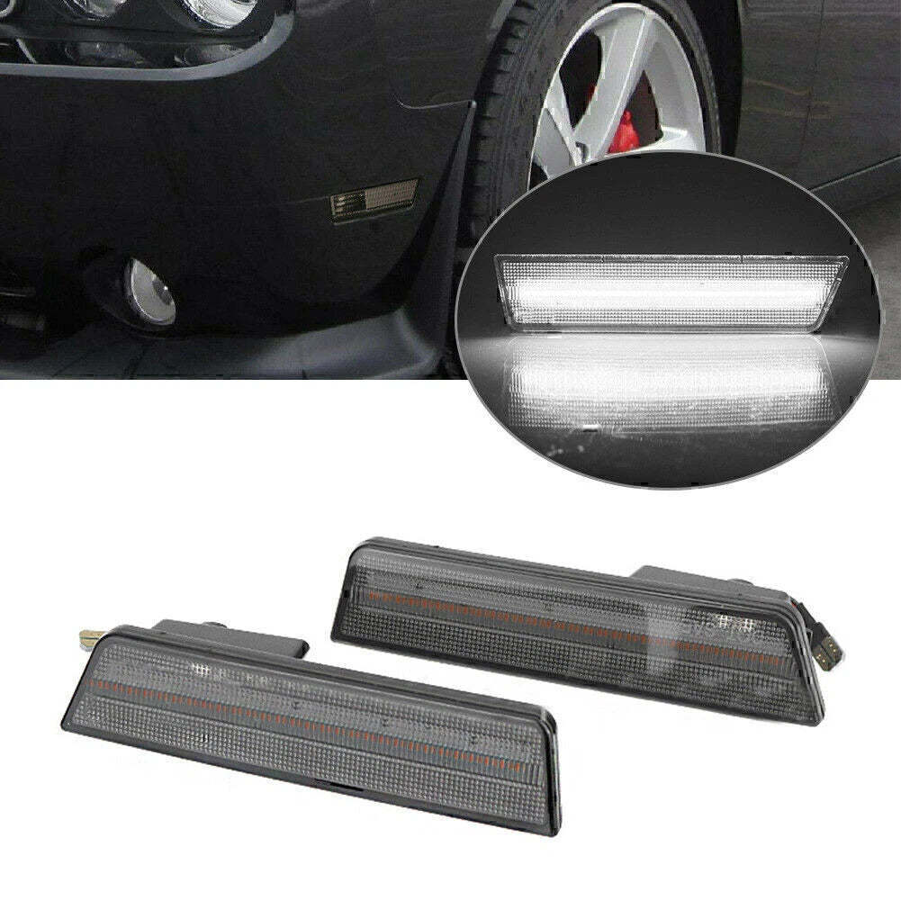 Black Shell White Light Front Side Marker Lights for Dodge Challenger Charger (2015–2023)