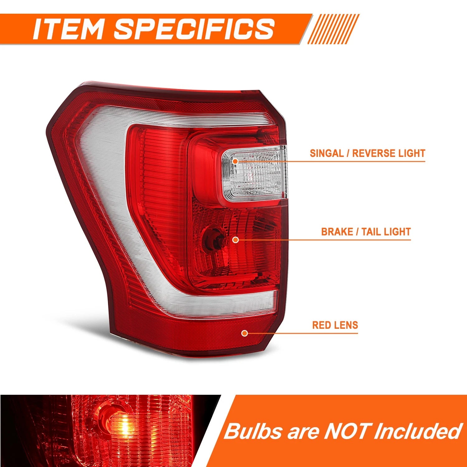 Driver LH Chrome Outer Tail Light Stop Brake Lamp for Ford Expedition (2018–2021)