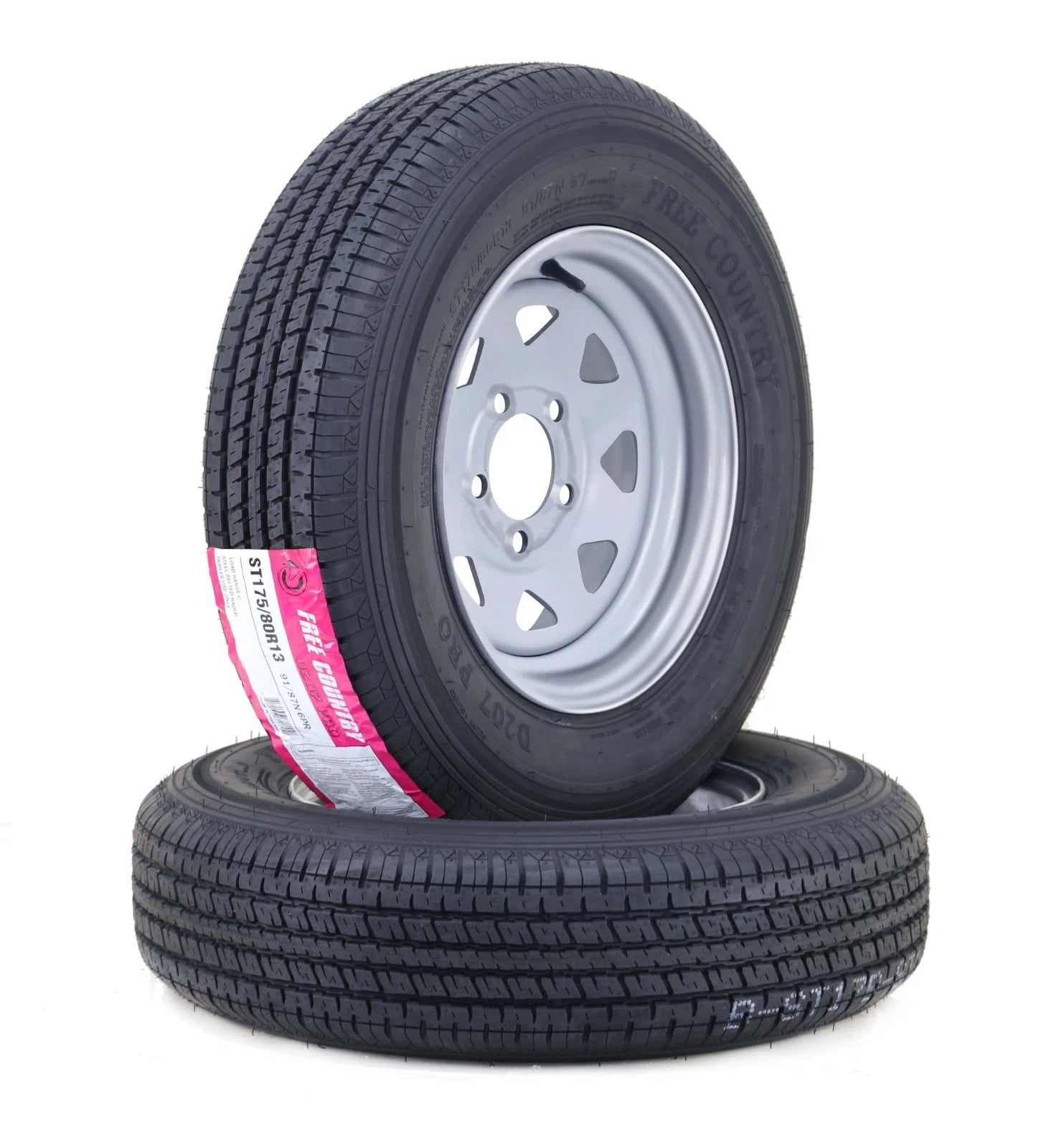 2 Free Country Trailer Tire Rims ST175/80R13 6-Ply 5 Lug x 4.5" Silver Spoke
