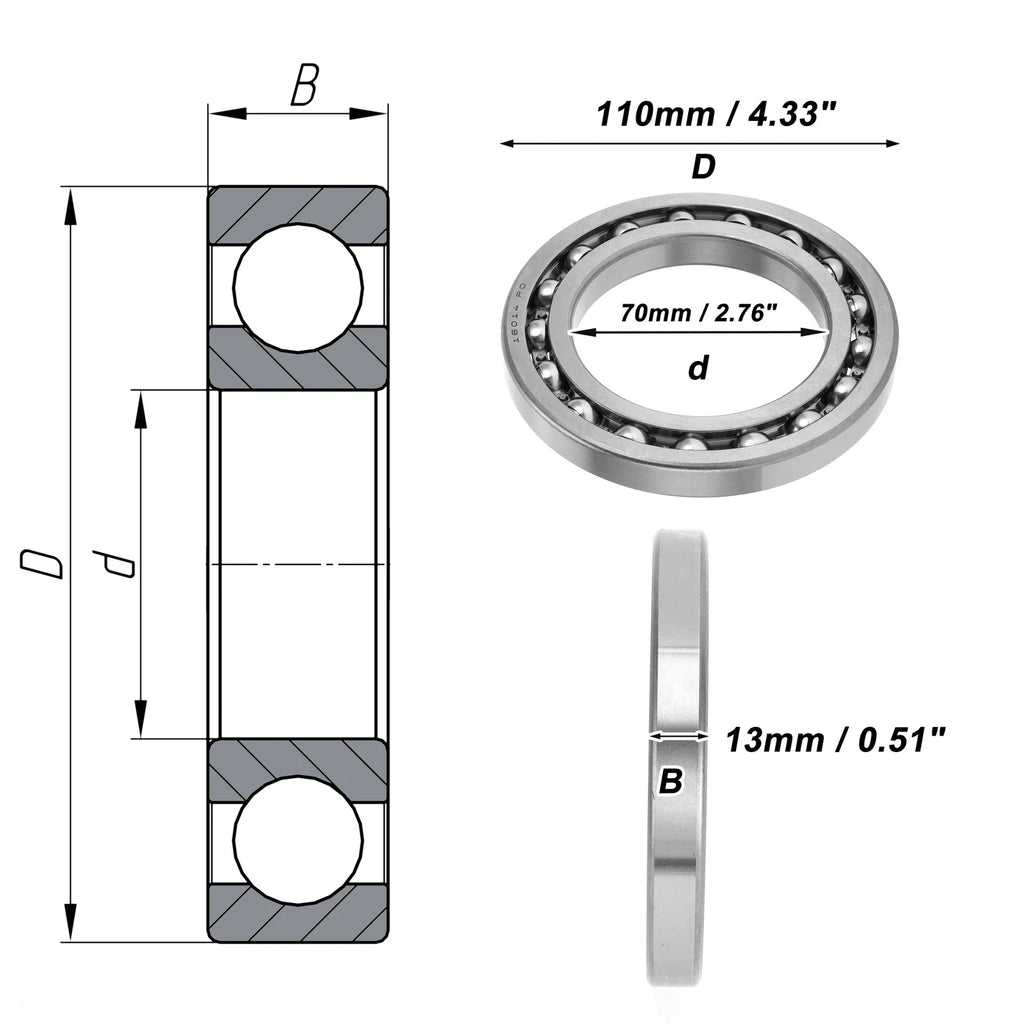 Deep Groove Ball Bearing 70x110x13mm for Scooter Skateboard (P0)