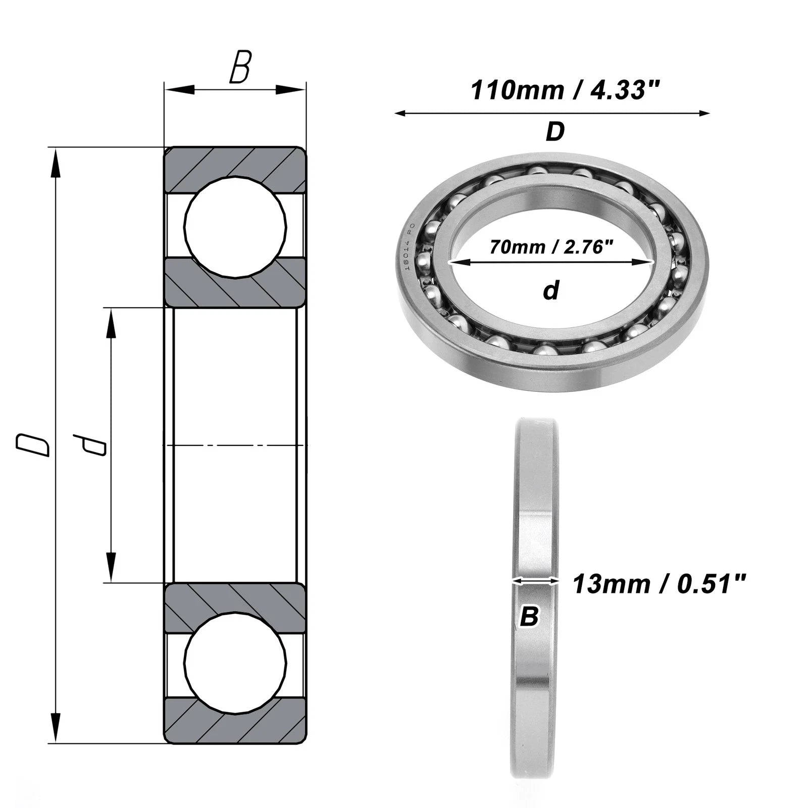 Deep Groove Ball Bearing 70x110x13mm for Scooter Skateboard (P0)