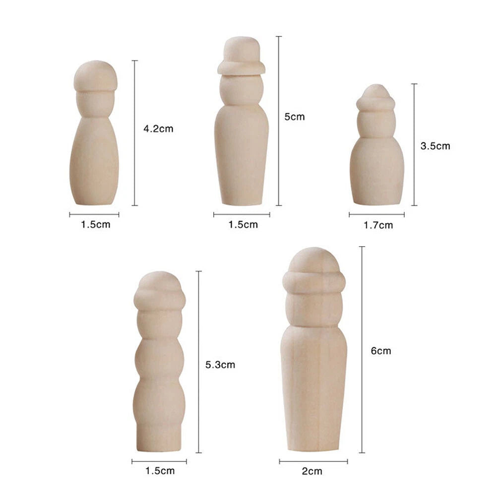 10Pcs Unpainted Wooden Peg Dolls Family Figures for Creative DIY Ornaments