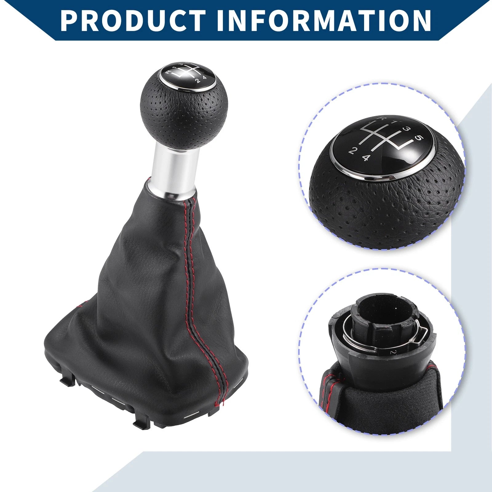 5 Speed Gear Shift Knob with Dust Cover for Audi A3 (2000–2003) Black Faux Leather