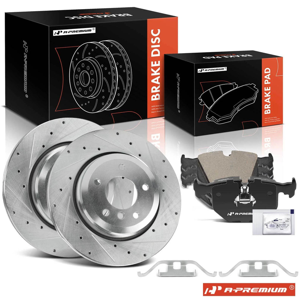 Set of 2 Rear Drilled Brake Rotors & Ceramic Pads for BMW 330Ci 2001–2006