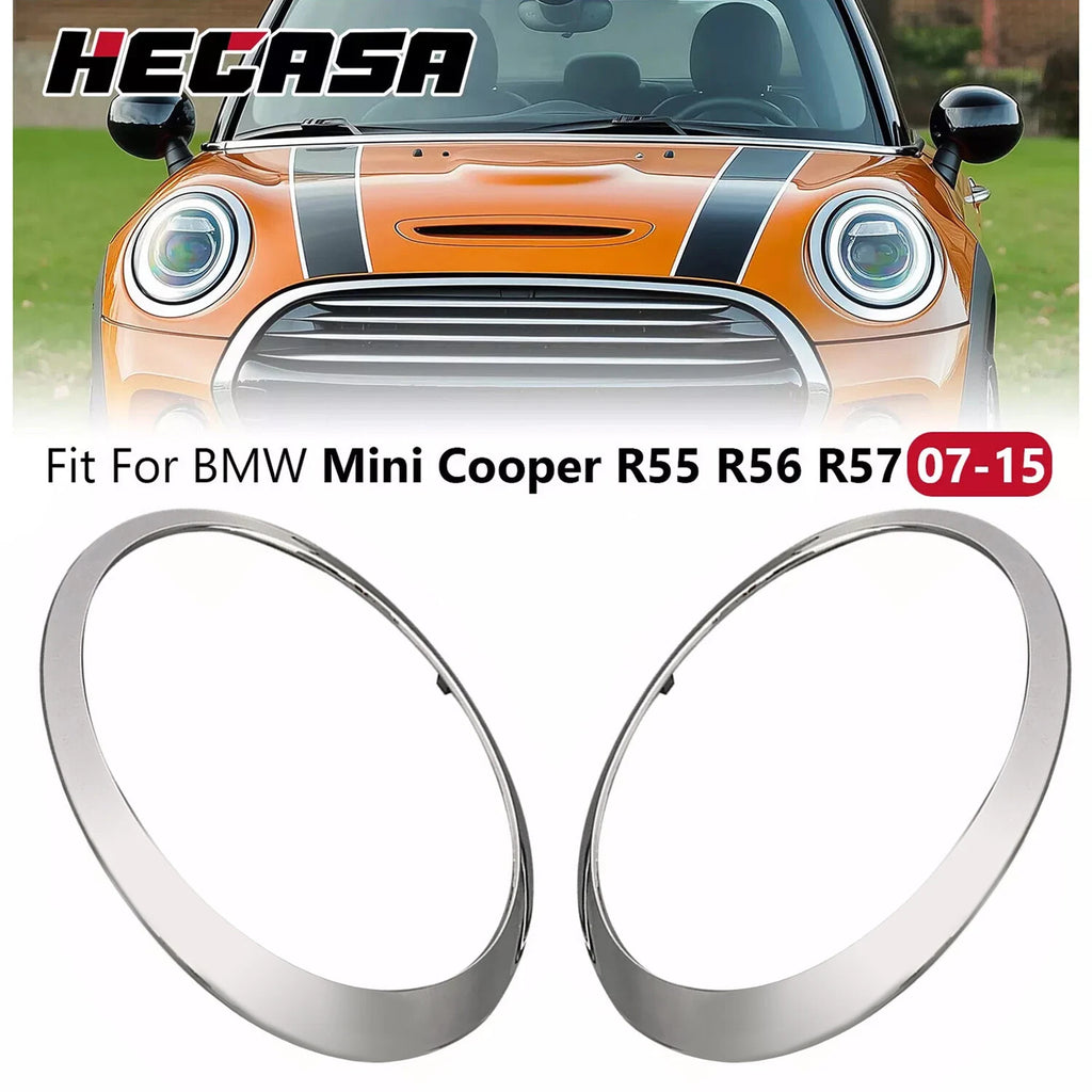 Chrome Headlight Bezel Trim Ring Cover for Mini Cooper R55 R56 R57 (2007–2015)