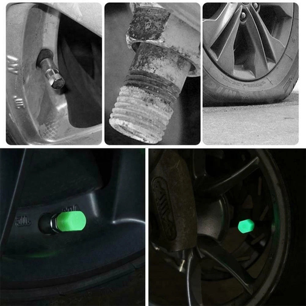 4X Luminous Tire Valve Caps for Vehicle Wheel (Glow Dust Cover)