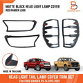 Matte Black Headlight Taillight Covers Trim for Ford Ranger T6 (2015-2021)