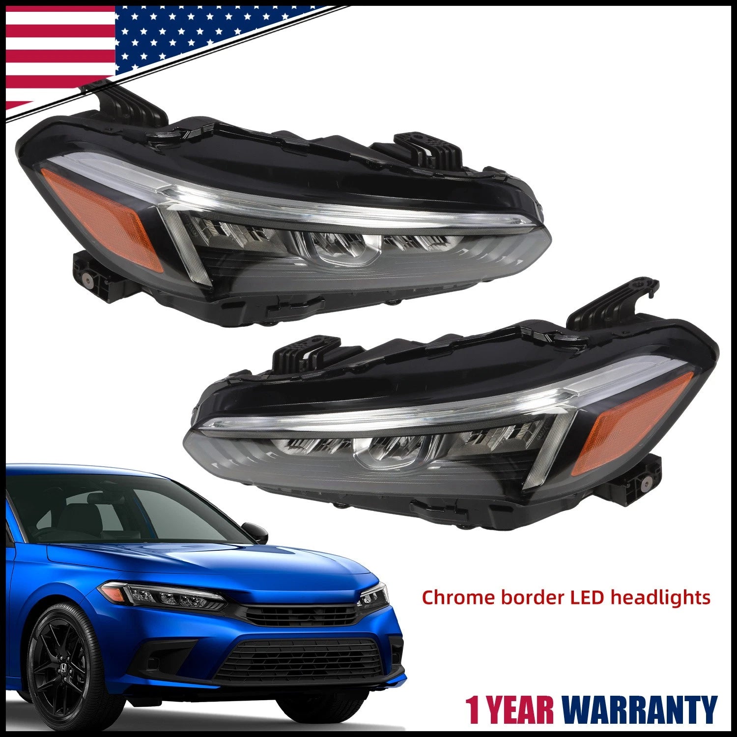 LED Headlights Lamps Pair for Honda Civic Sedan (2022–2024)